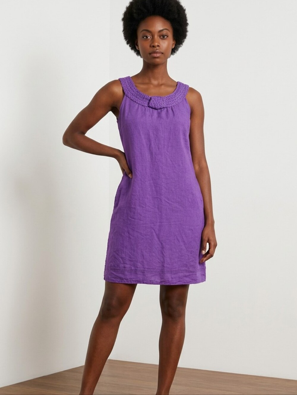 Calypso St. Barth silk dress purple braided neckline Side Pockets M